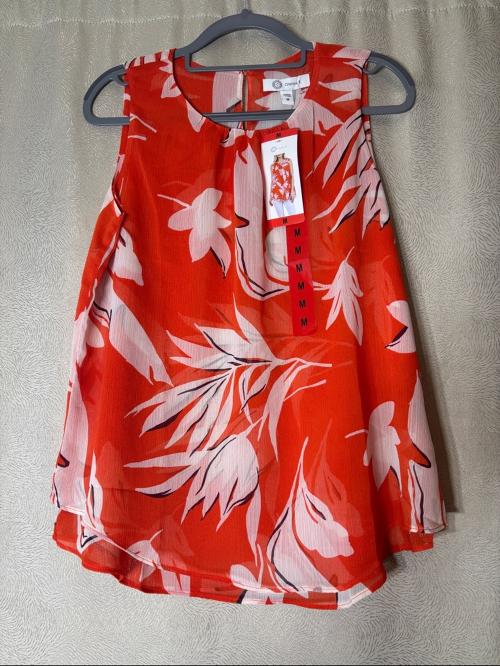 Cynthia B Red and White Floral Sleeveless Shell 0151